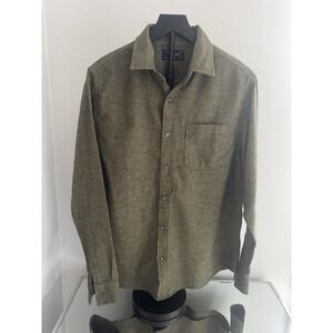 Visitor Premium Men's Herringbone Button-Down Shirt M Olive Brown Cotton Blend